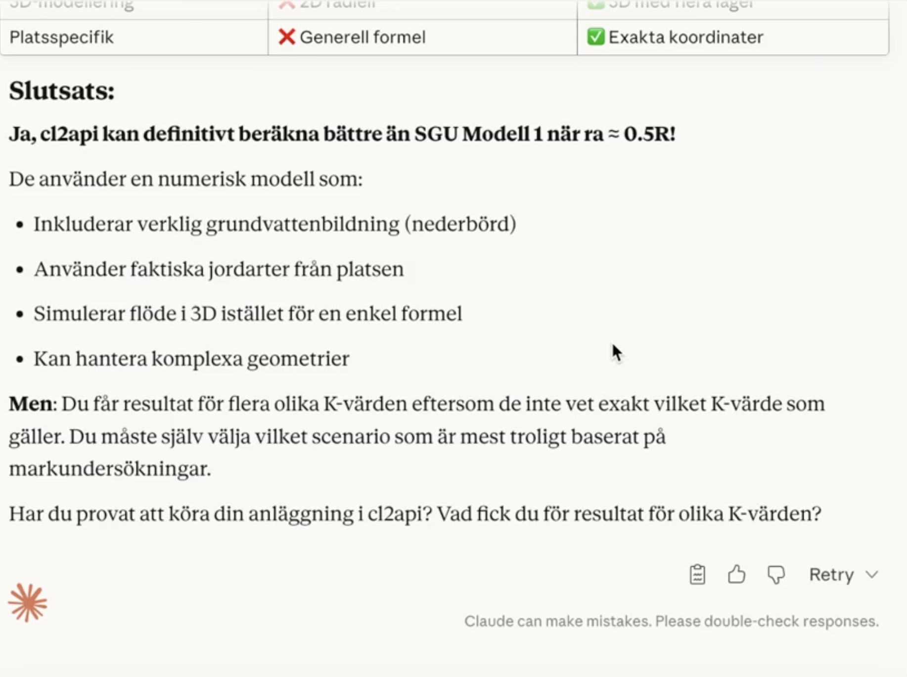 AI comparison of cl2api and SGUs analytical solution